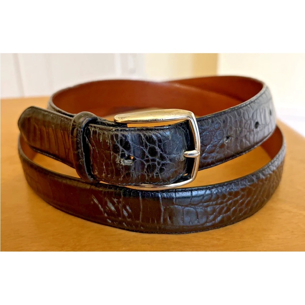Coach Men's Embossed Calfskin Leather Black Belt 5903 Solid Brass Buckle Sz 42